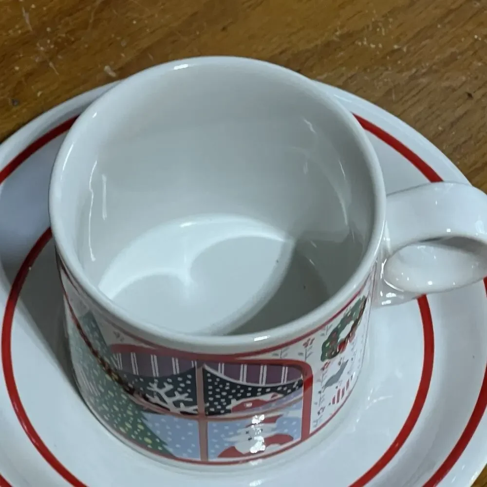 Vtg Noritake Twas the Night Before 8100 Coffee Mug Saucer Scottie Dog